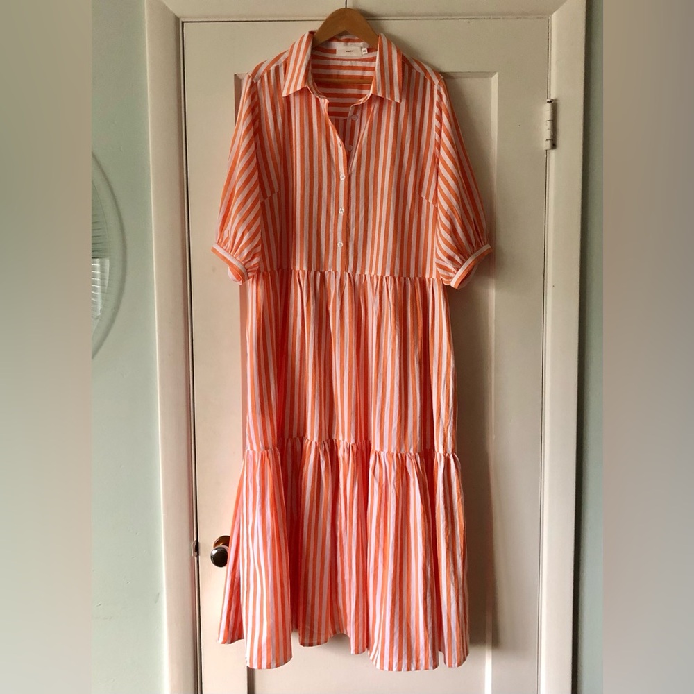 Maye Marnie striped shirt dress 100% cotton tangerine and white